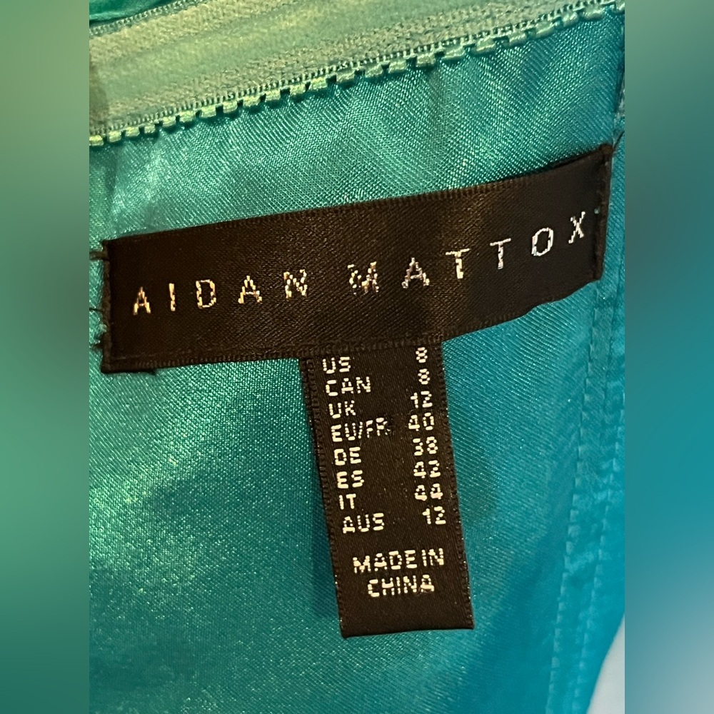Aidan Mattox chiffon formal dress. Padded cups pleated bodice. 100% silk. Teal 8 - Picture 8 of 16